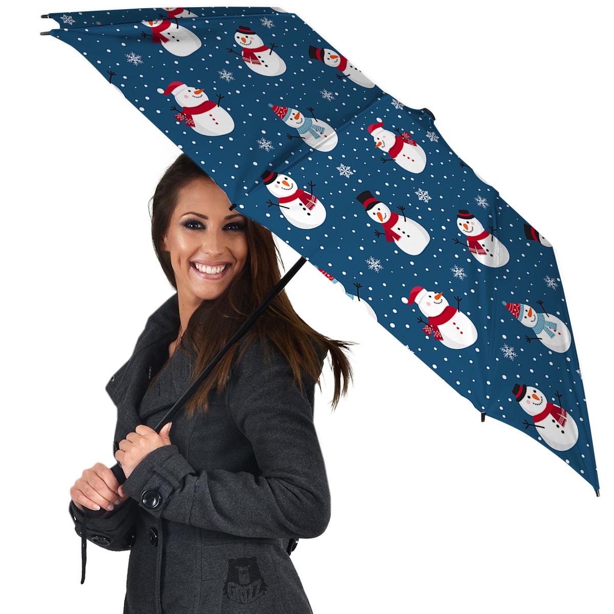 Snowflake And Snowman Print Pattern Umbrella-grizzshop