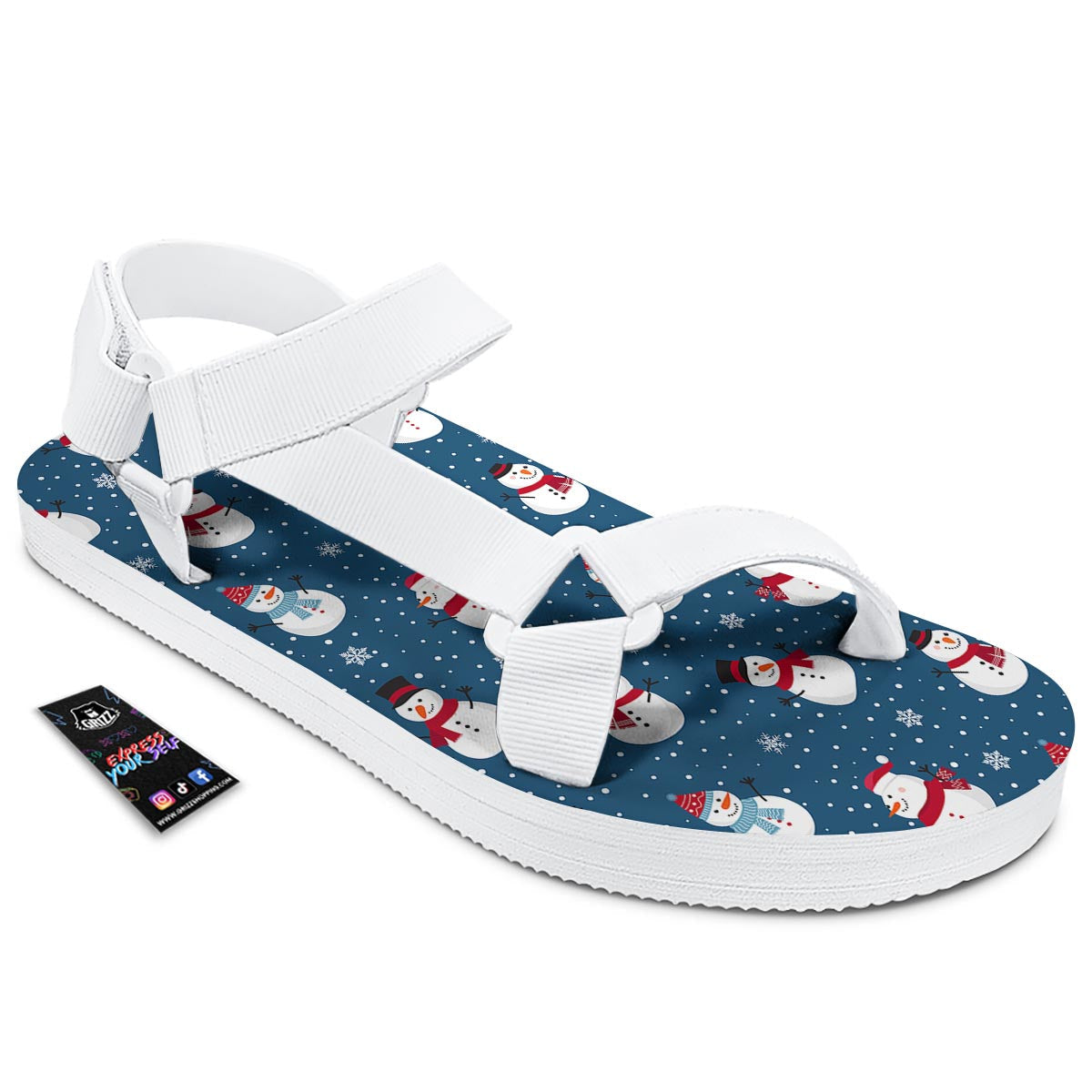 Snowflake And Snowman Print Pattern White Open Toe Sandals-grizzshop