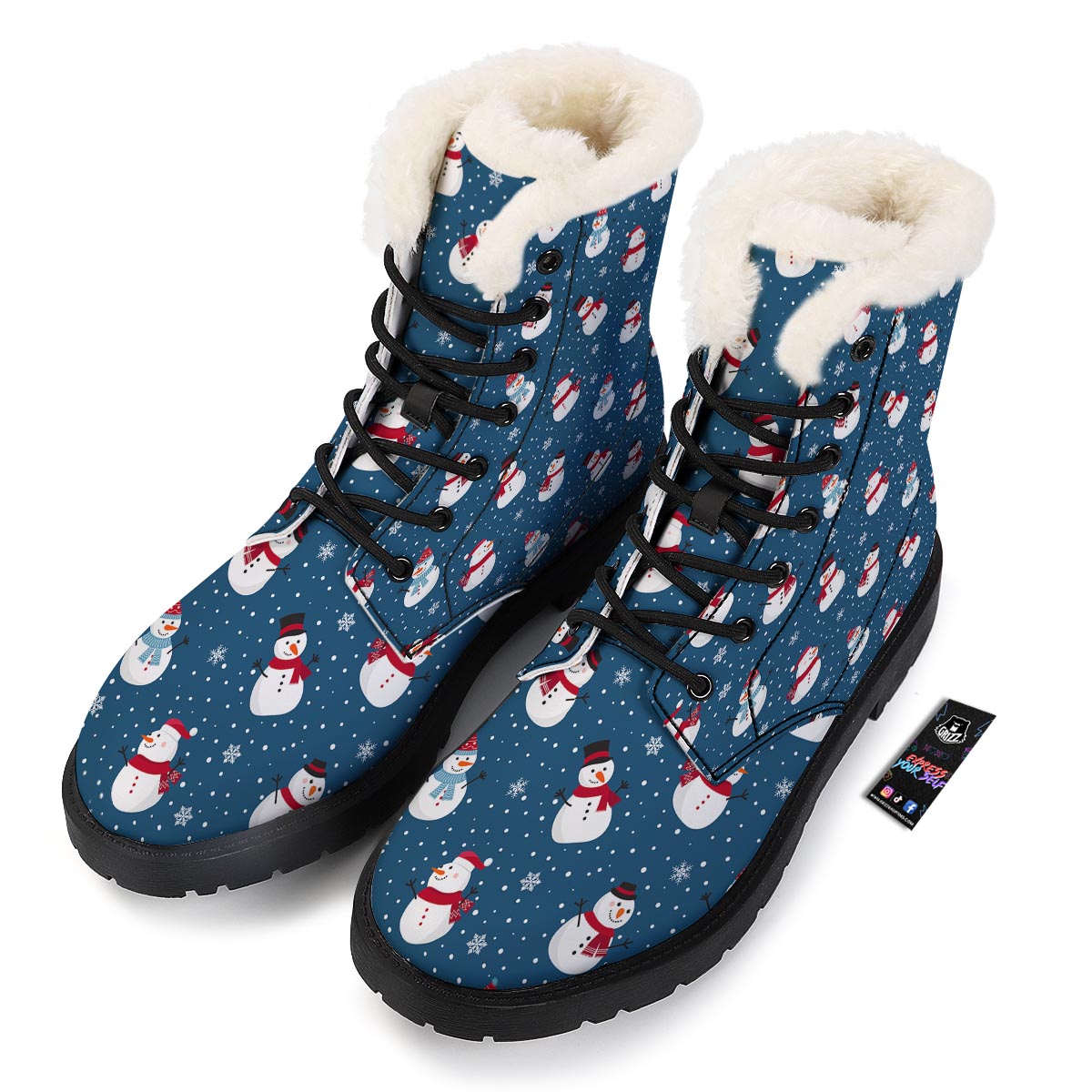 Snowflake And Snowman Print Pattern Winter Boots-grizzshop