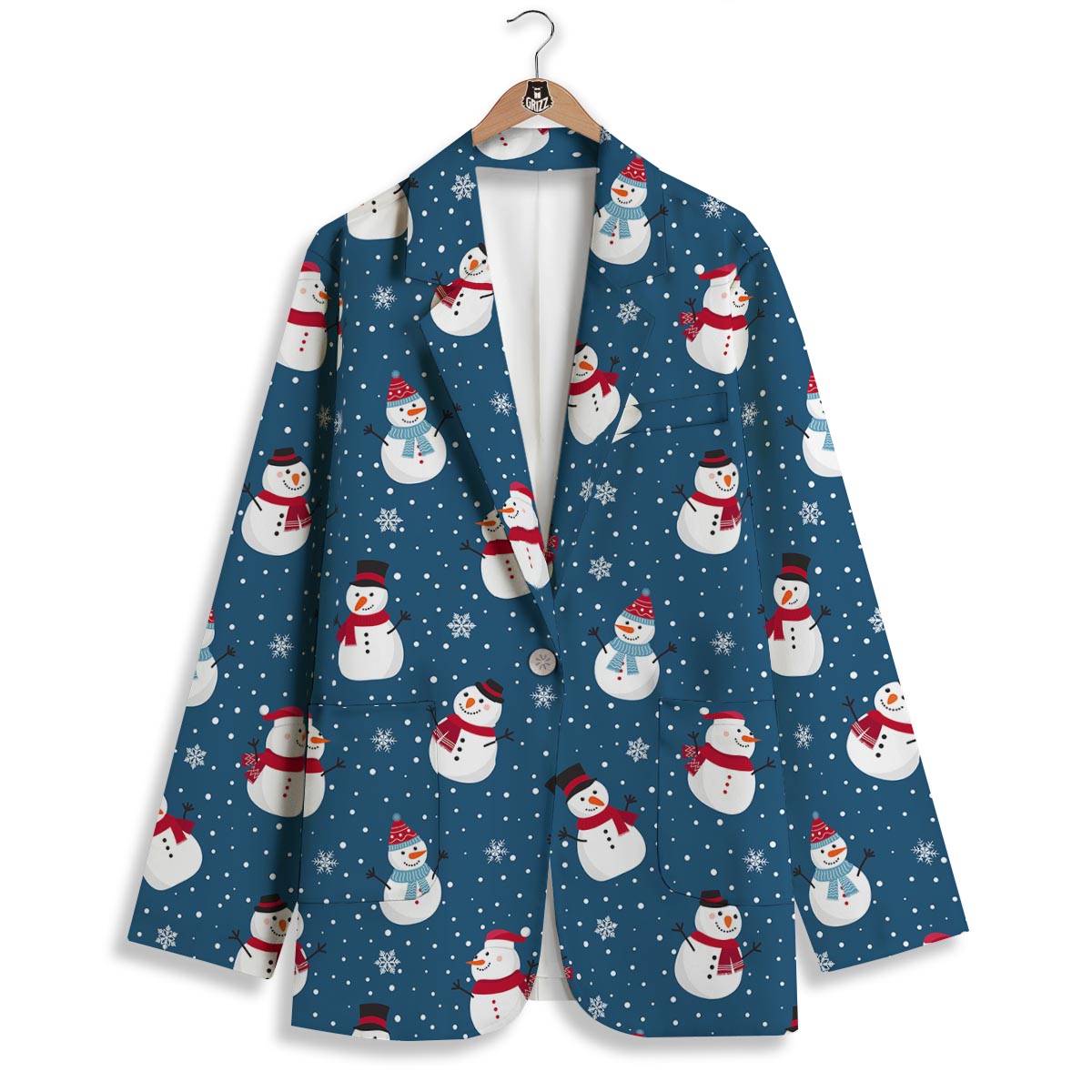 Snowflake And Snowman Print Pattern Women's Blazer-grizzshop