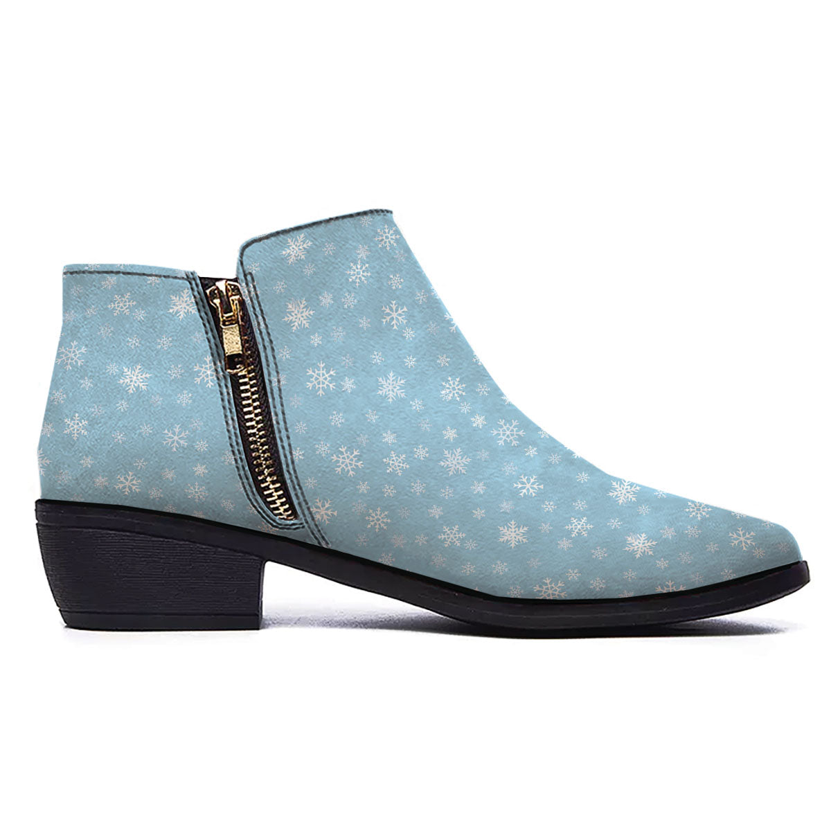 Snowflake Blue Print Pattern Ankle Boots-grizzshop