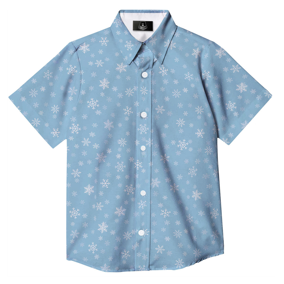 Snowflake Blue Print Pattern Button Up Shirt-grizzshop