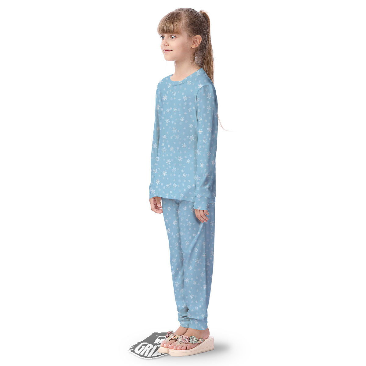 Snowflake Blue Print Pattern Kid's Pajamas-grizzshop