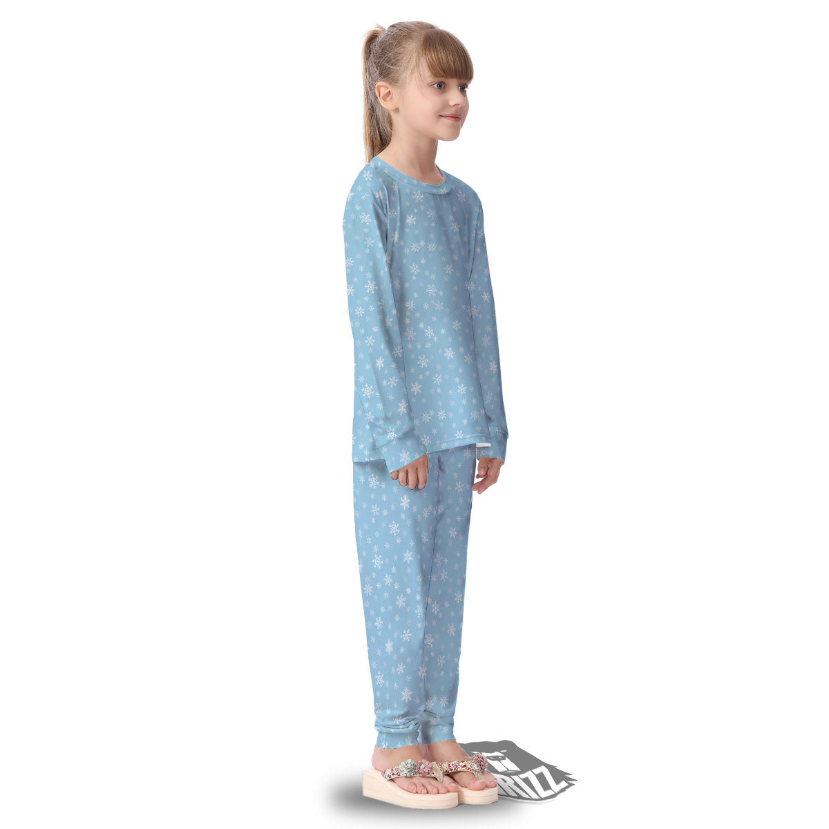 Snowflake Blue Print Pattern Kid's Pajamas-grizzshop