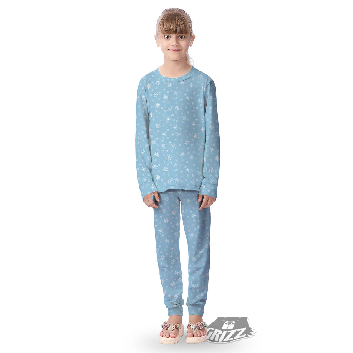 Snowflake Blue Print Pattern Kid's Pajamas-grizzshop