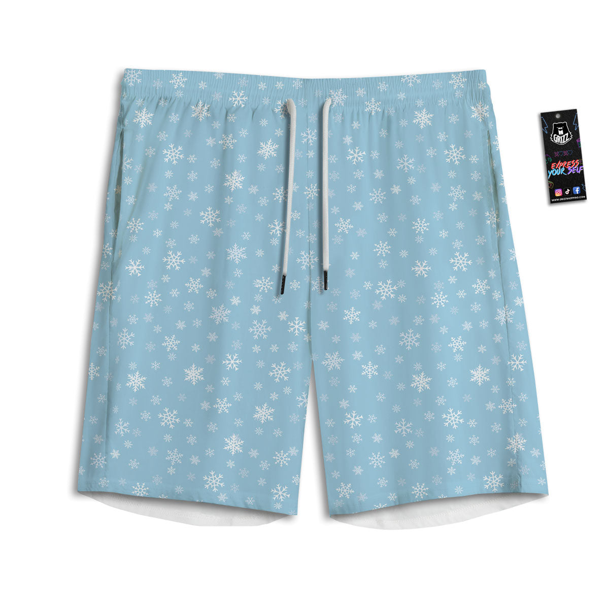 Snowflake Blue Print Pattern Men's Athletic Shorts