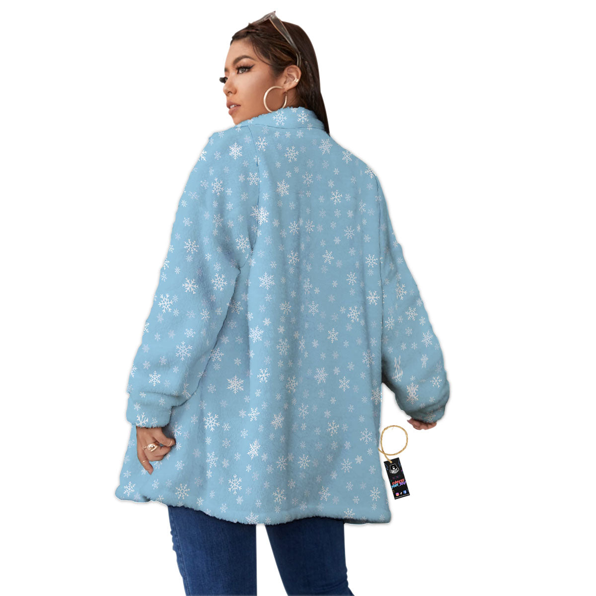 Snowflake Blue Print Pattern Women's Sherpa Jacket-grizzshop