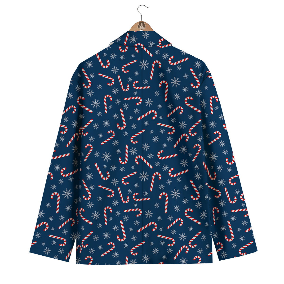 Snowflake Cady Cane Pattern Print Men's Blazer-grizzshop