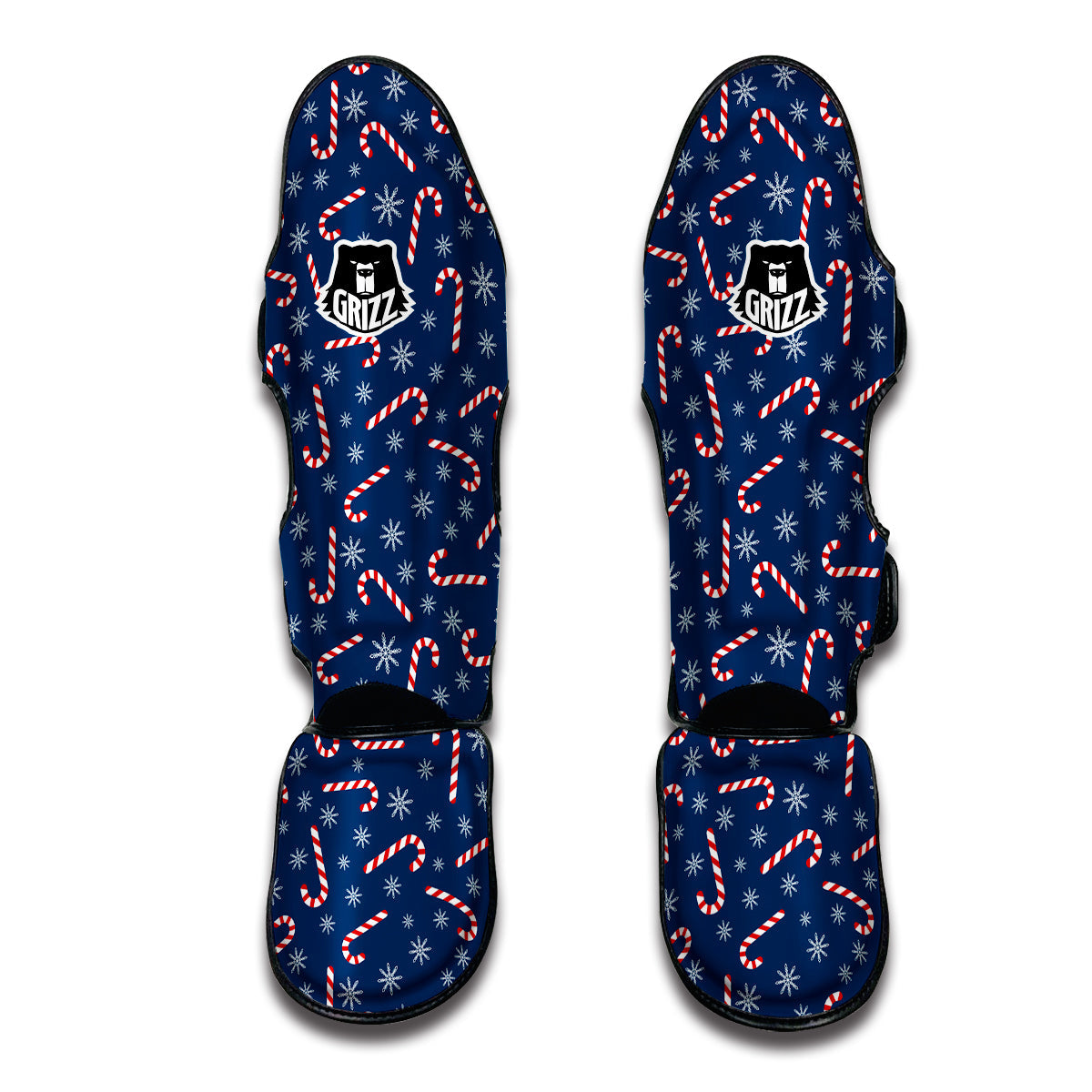 Snowflake Cady Cane Pattern Print Muay Thai Shin Guards-grizzshop