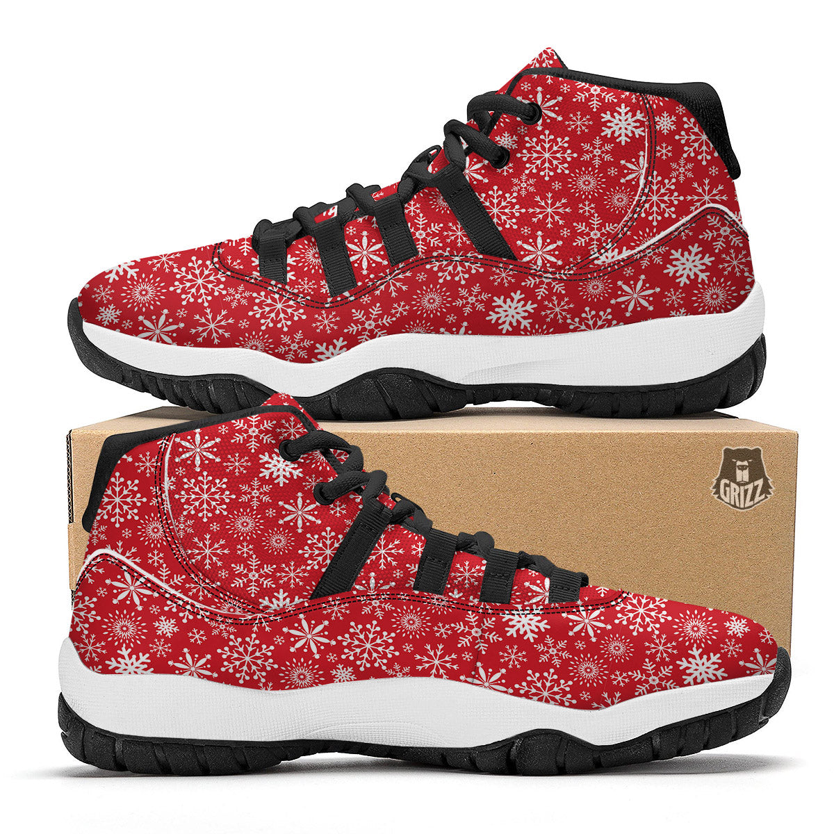 Snowflake Christmas Print Black Bball Shoes-grizzshop