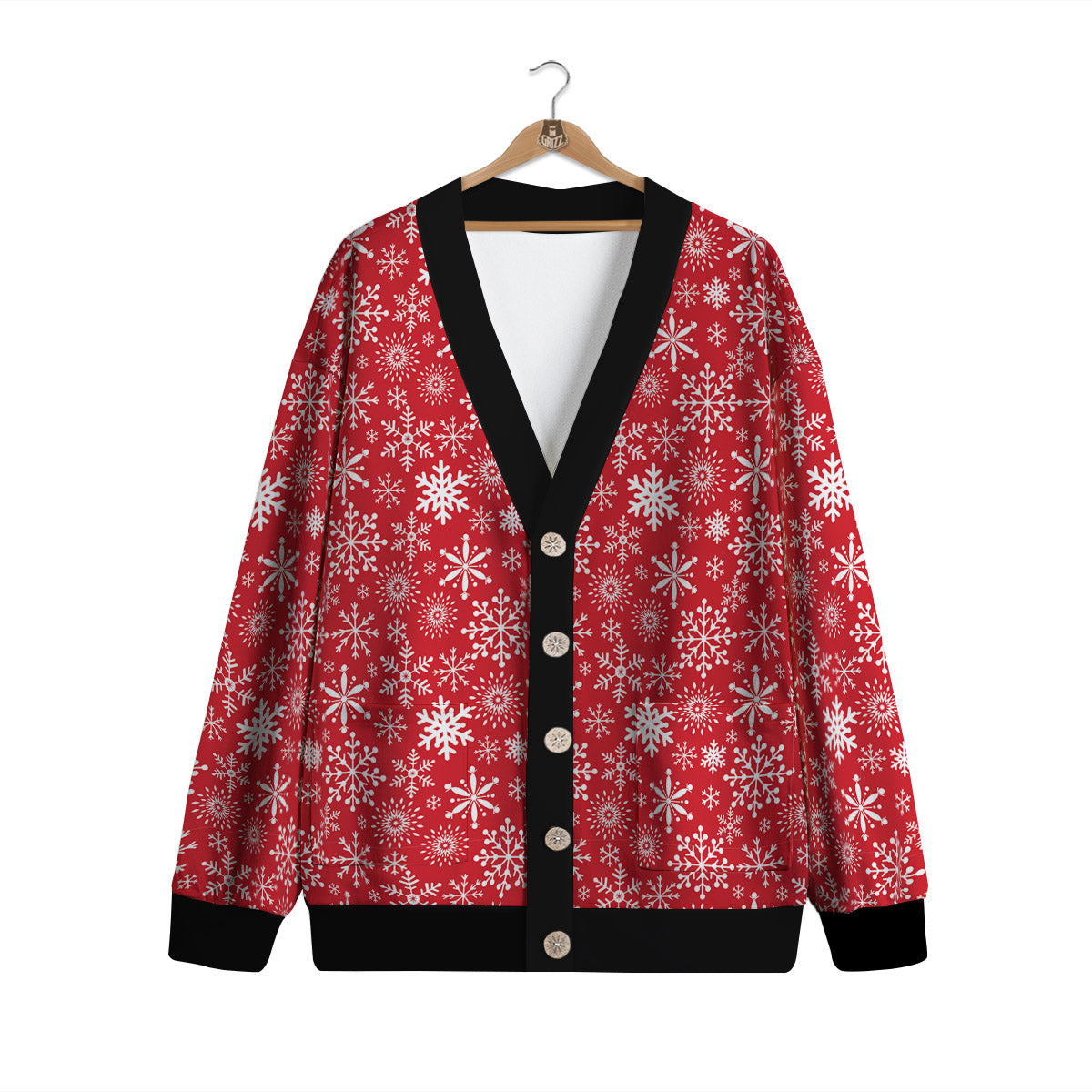 Snowflake Christmas Print Cardigan-grizzshop