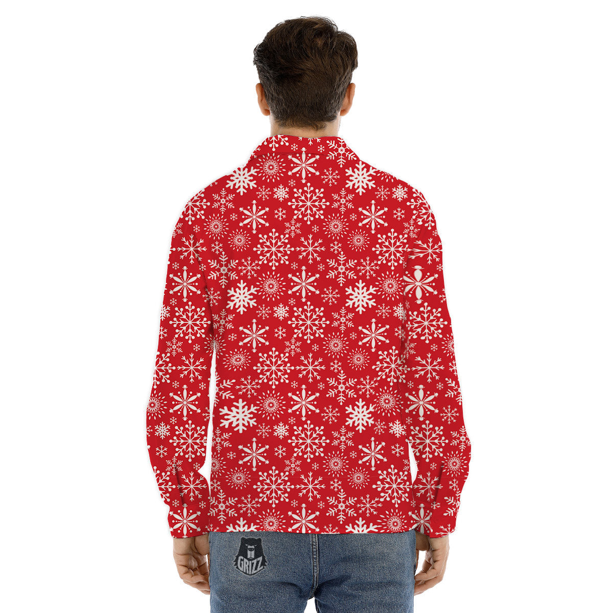 Snowflake Christmas Print Men's Dress Shirts-grizzshop