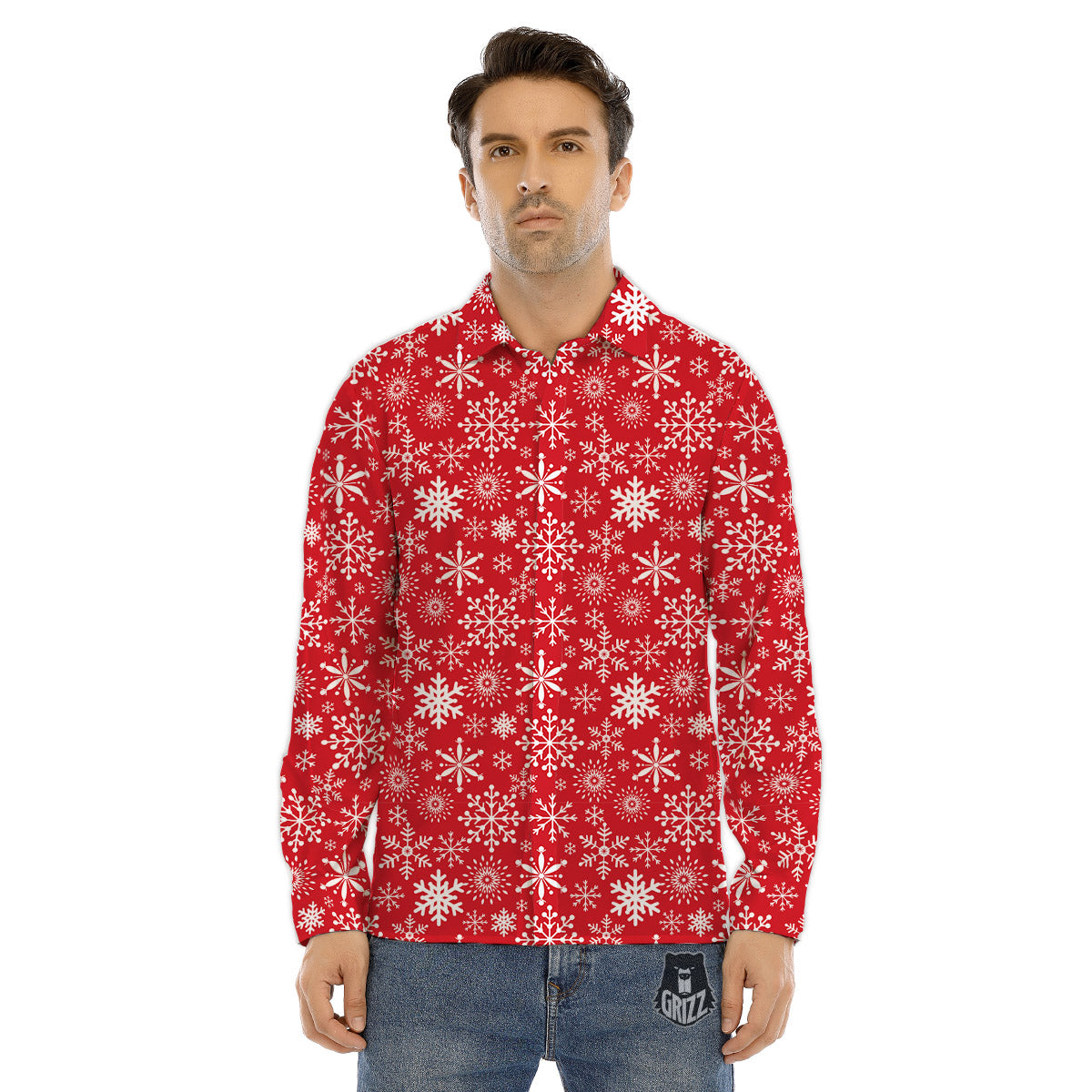Snowflake Christmas Print Men's Dress Shirts-grizzshop