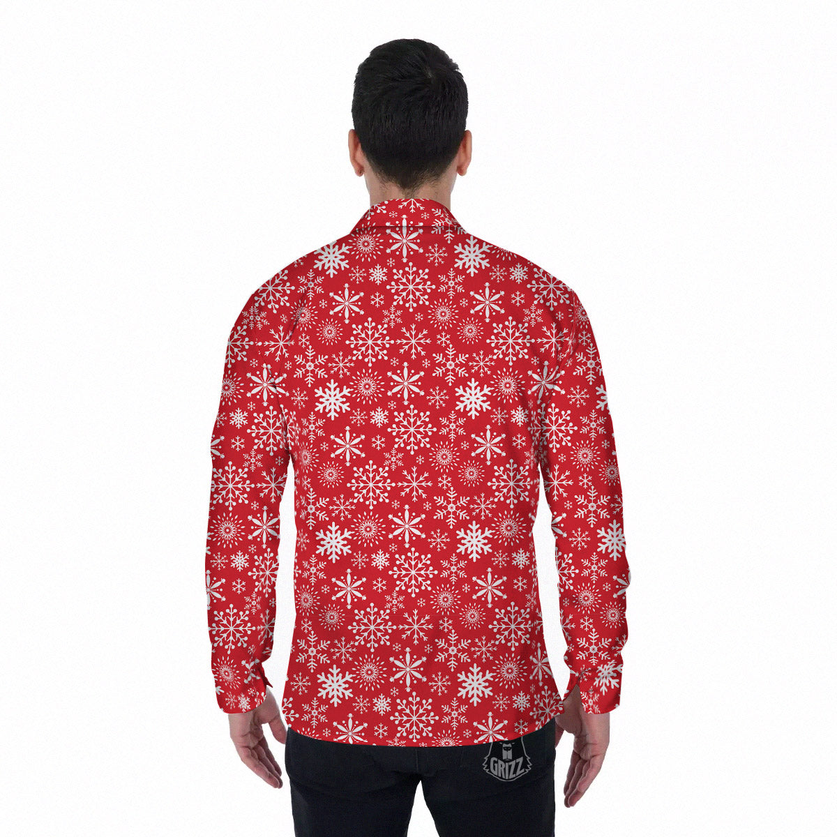 Snowflake Christmas Print Men's Long Sleeve Shirts-grizzshop