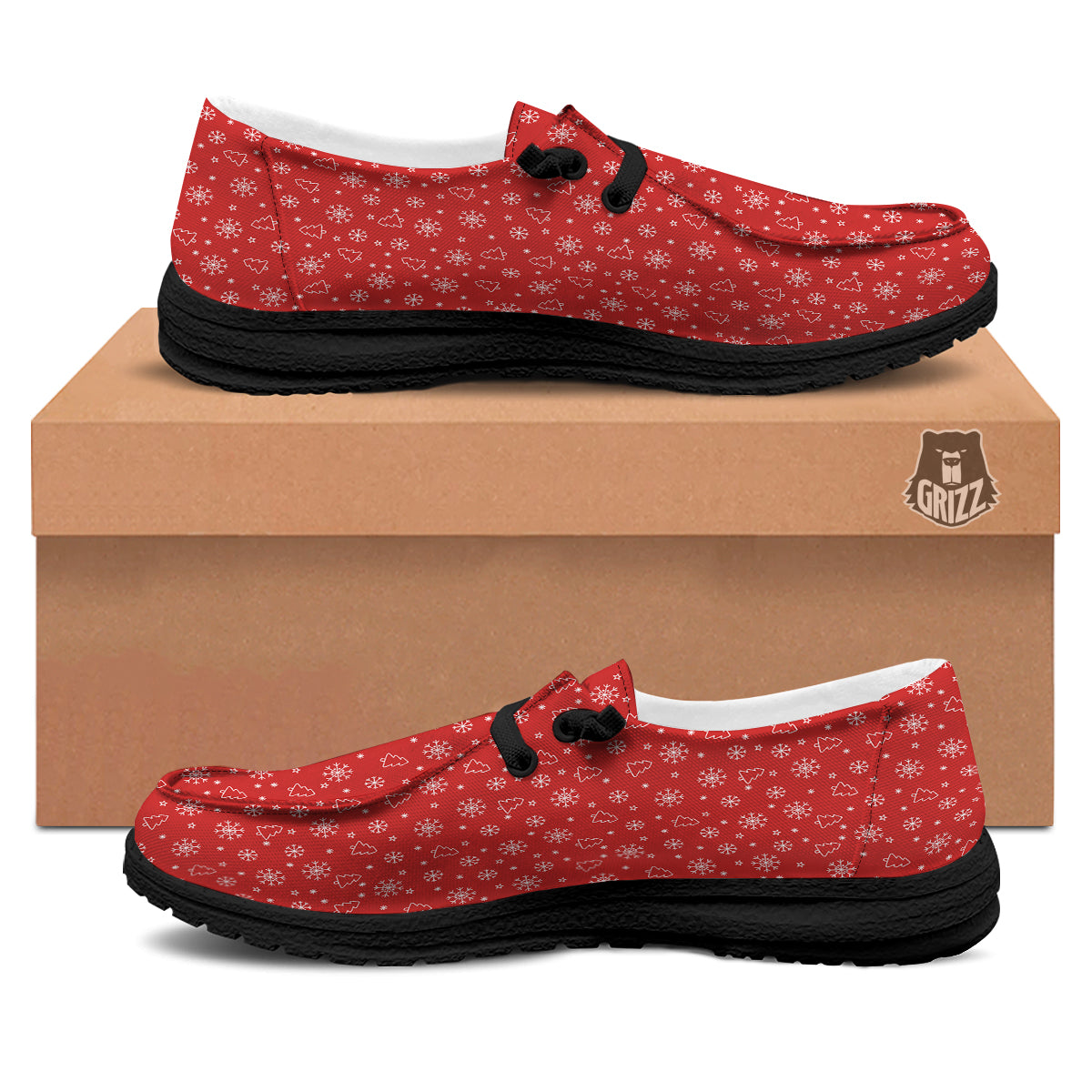 Snowflake Christmas Print Pattern Black Loafers-grizzshop