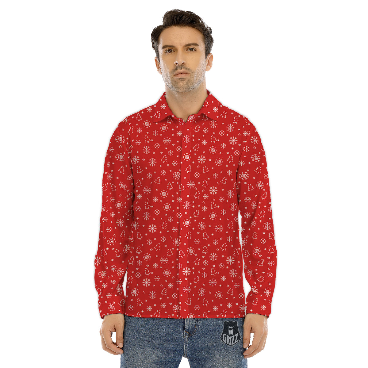 Snowflake Christmas Print Pattern Men's Dress Shirts-grizzshop