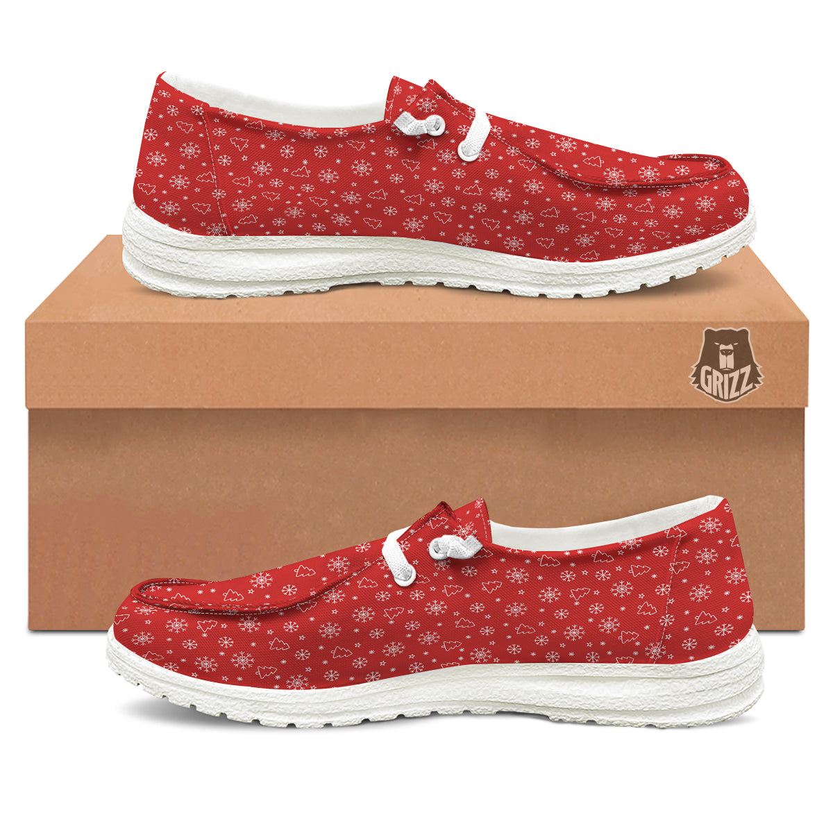 Snowflake Christmas Print Pattern White Loafers-grizzshop