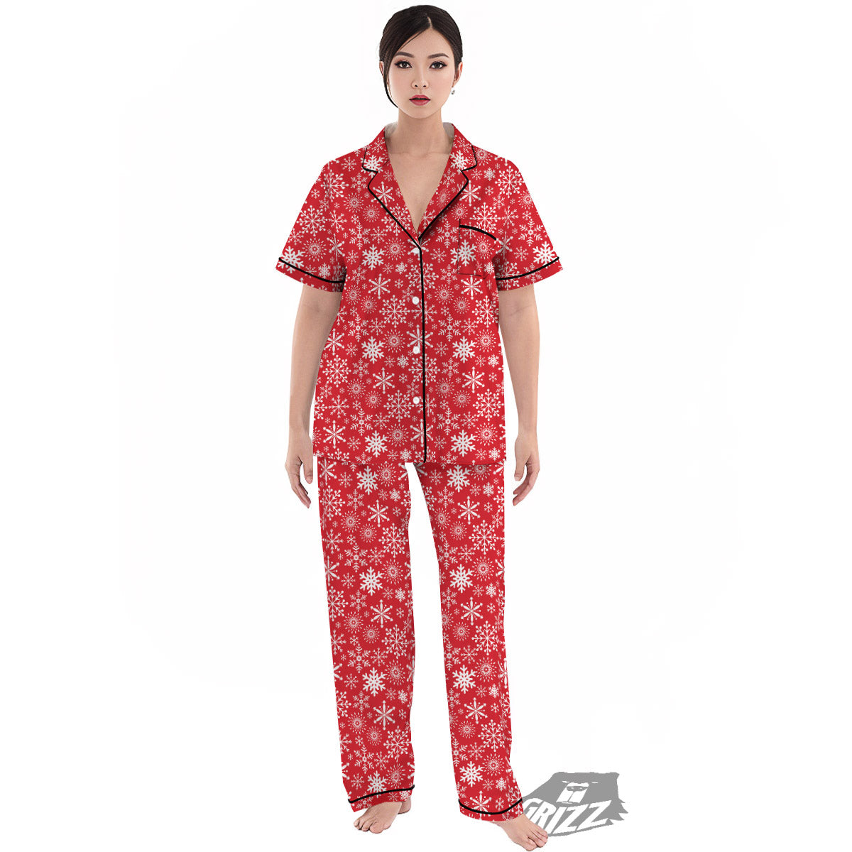 Snowflake Christmas Print Women's Pajamas Set-grizzshop