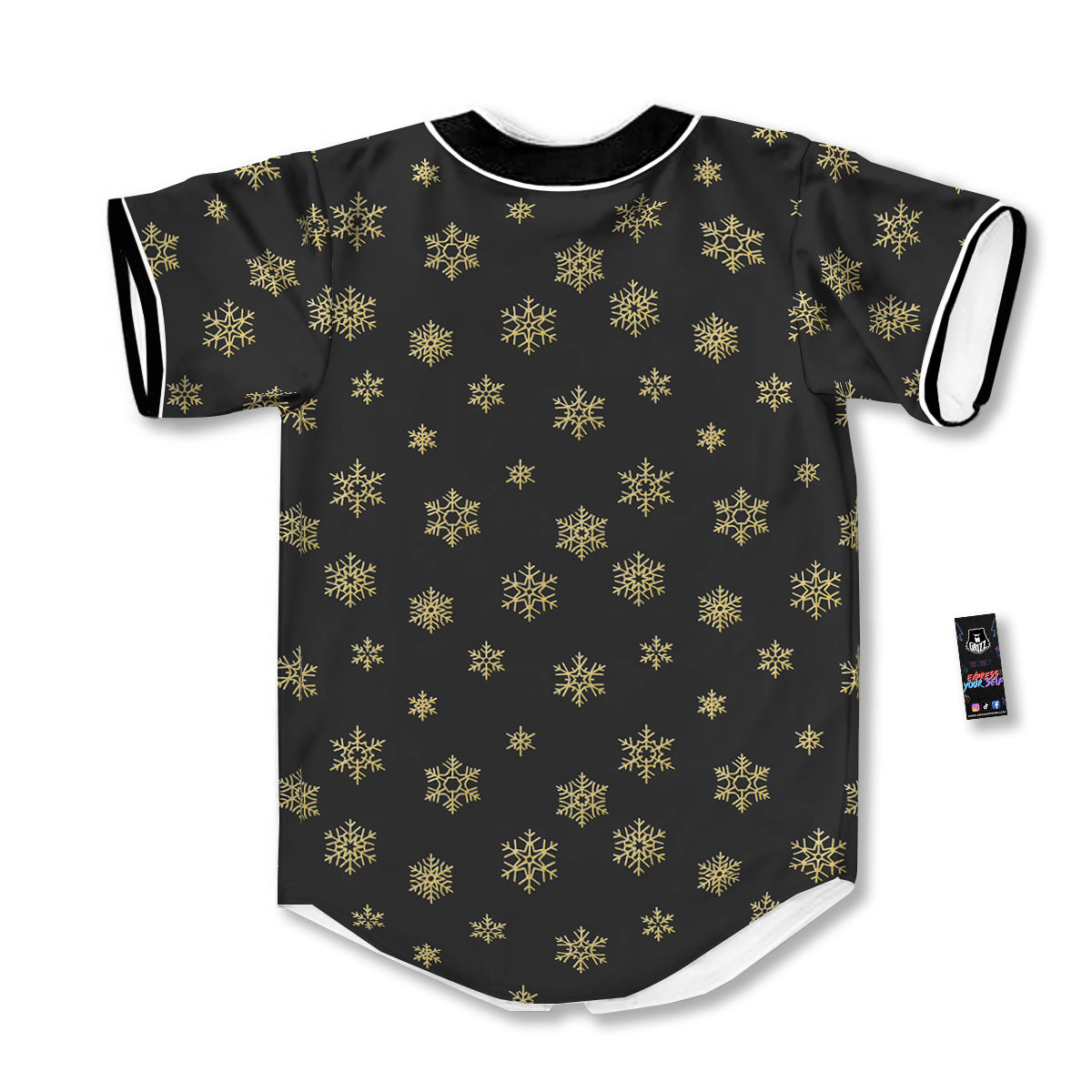 Snowflake Gold And Black Print Pattern Baseball Jersey-grizzshop
