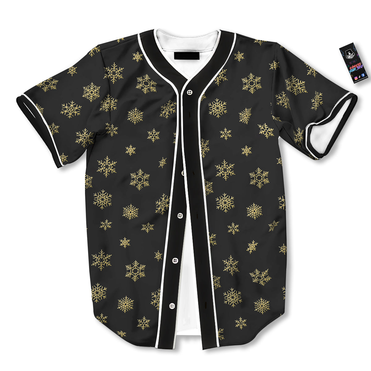 Snowflake Gold And Black Print Pattern Baseball Jersey-grizzshop