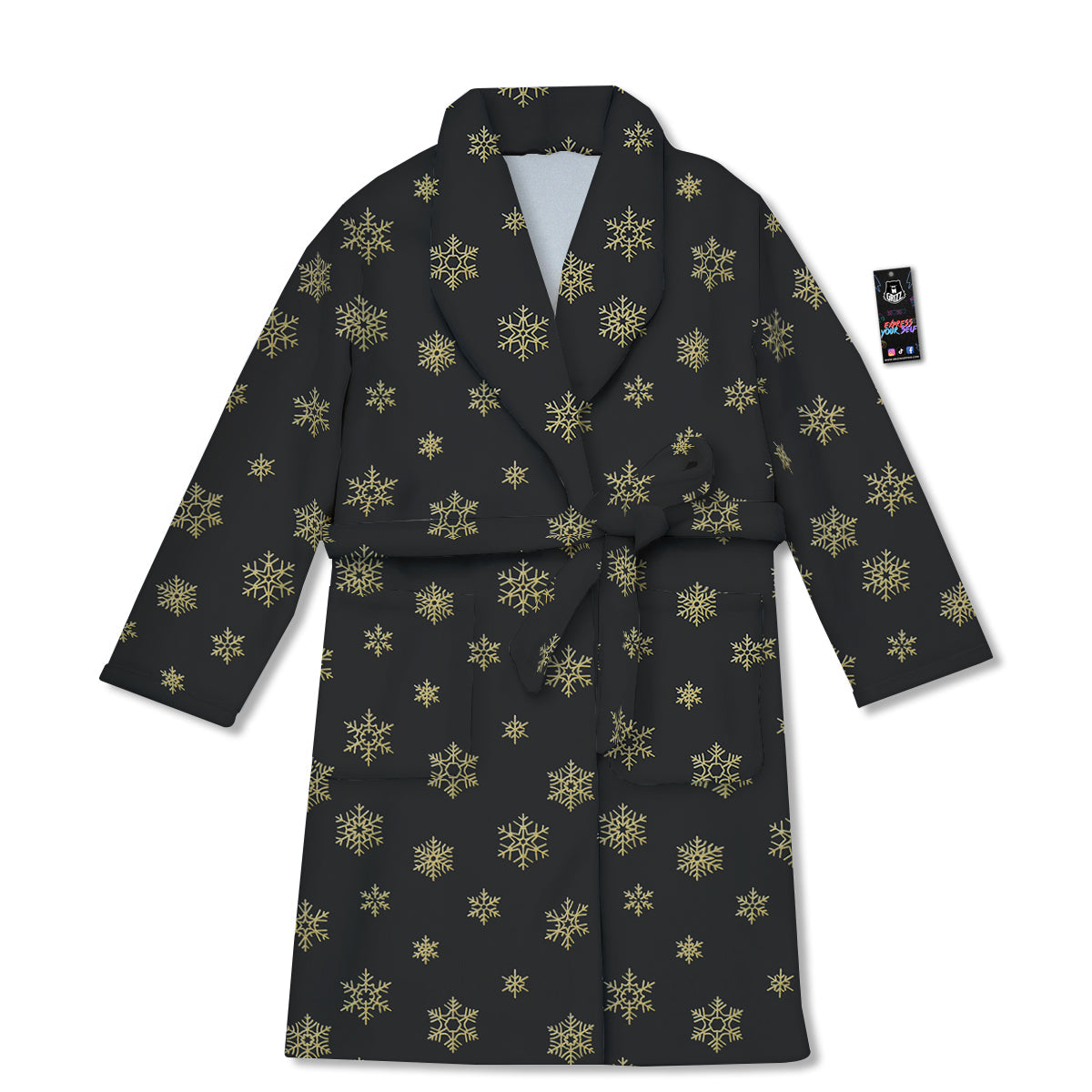 Snowflake Gold And Black Print Pattern Bathrobe-grizzshop