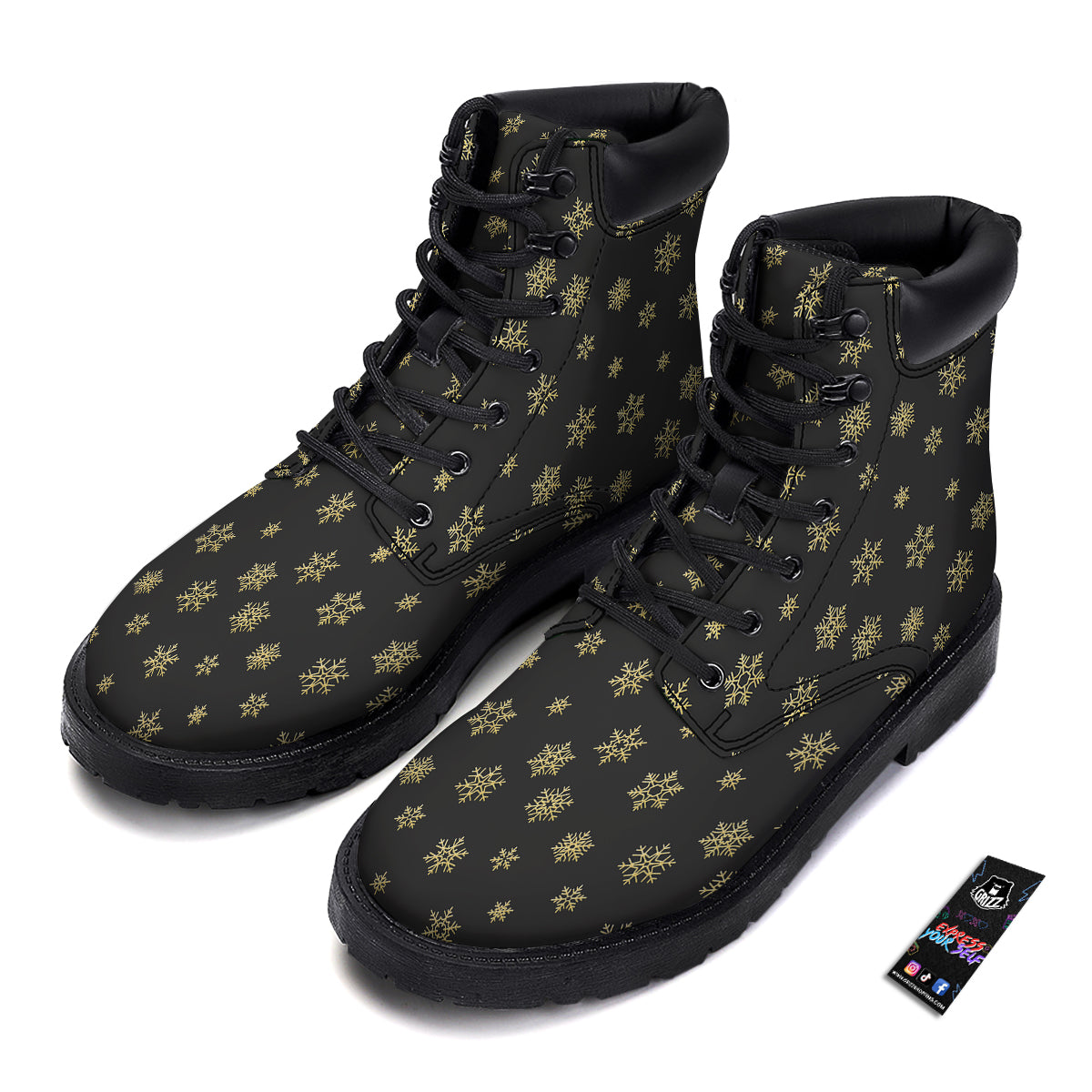 Snowflake Gold And Black Print Pattern Boots-grizzshop