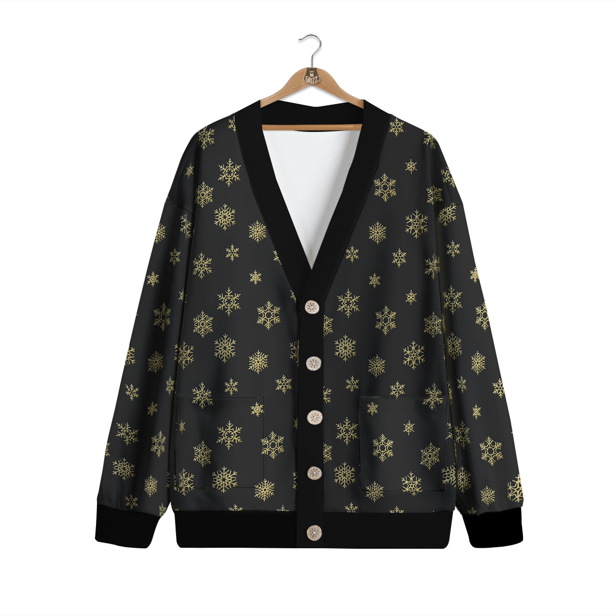 Snowflake Gold And Black Print Pattern Cardigan-grizzshop