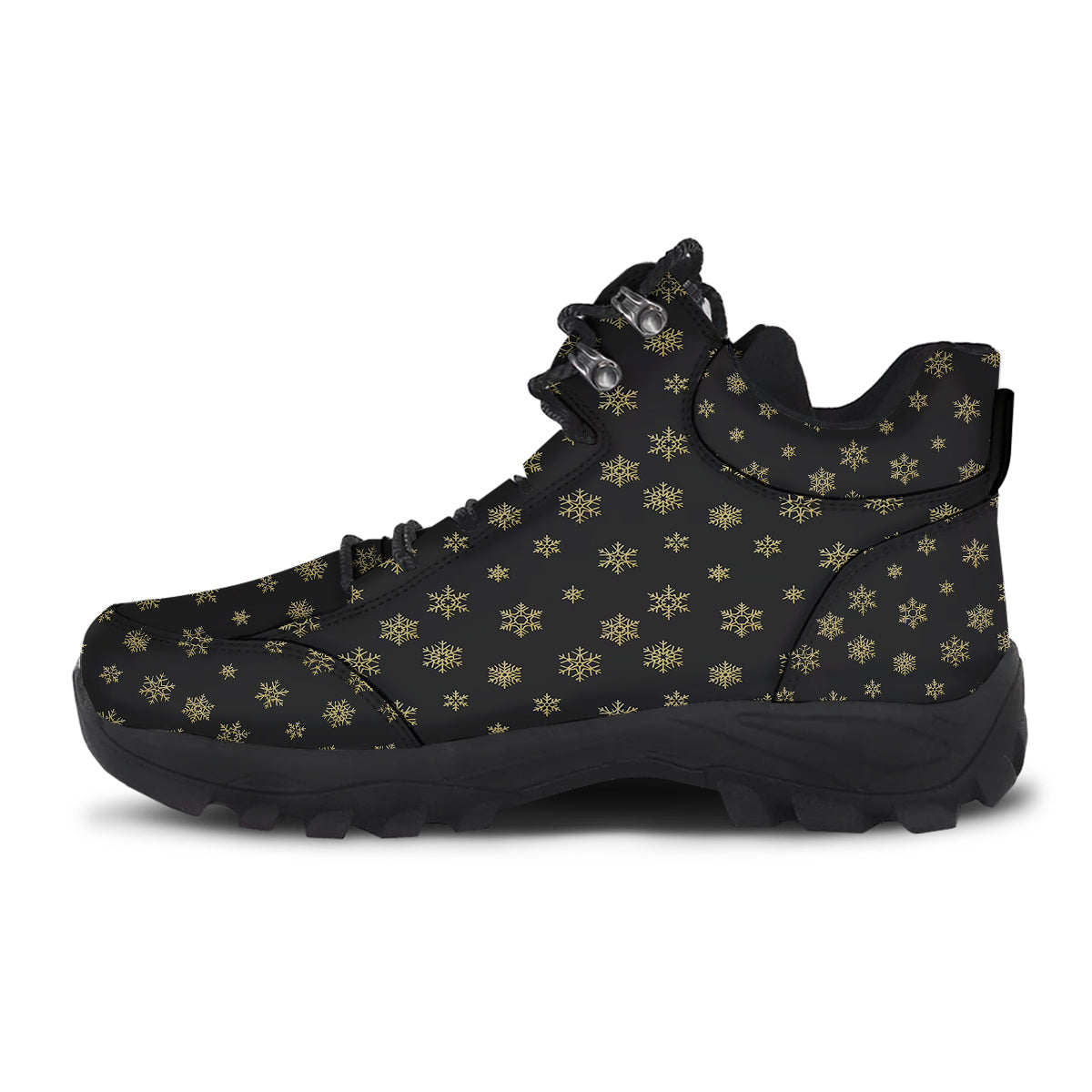 Snowflake Gold And Black Print Pattern Hiking Shoes-grizzshop