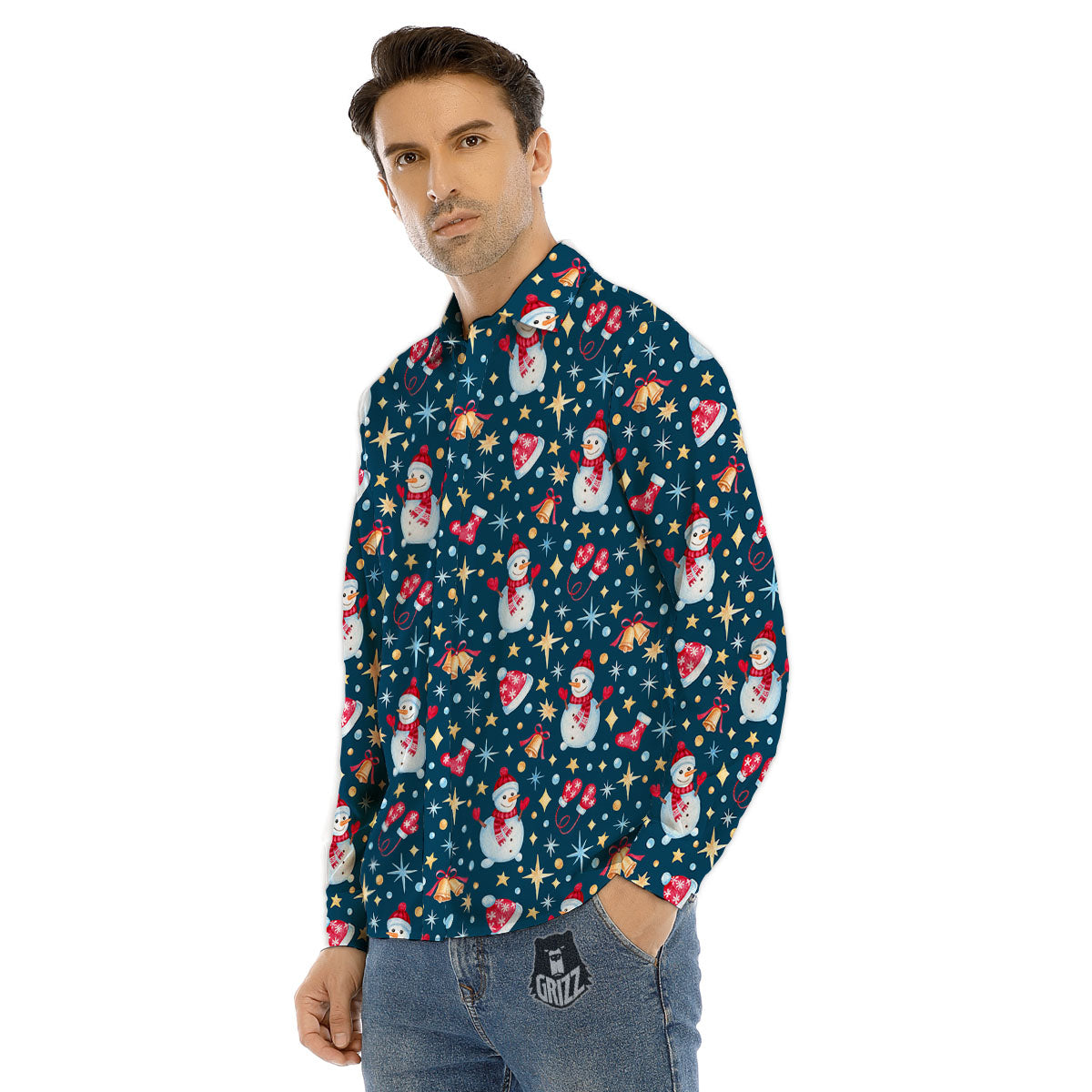 Snowflake Gold And Black Print Pattern Men's Dress Shirts-grizzshop