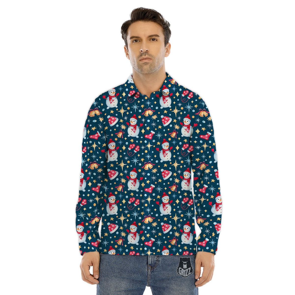 Snowflake Gold And Black Print Pattern Men's Dress Shirts-grizzshop