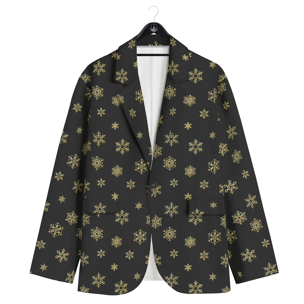 Snowflake Gold And Black Print Pattern Men's Sport Coat-grizzshop
