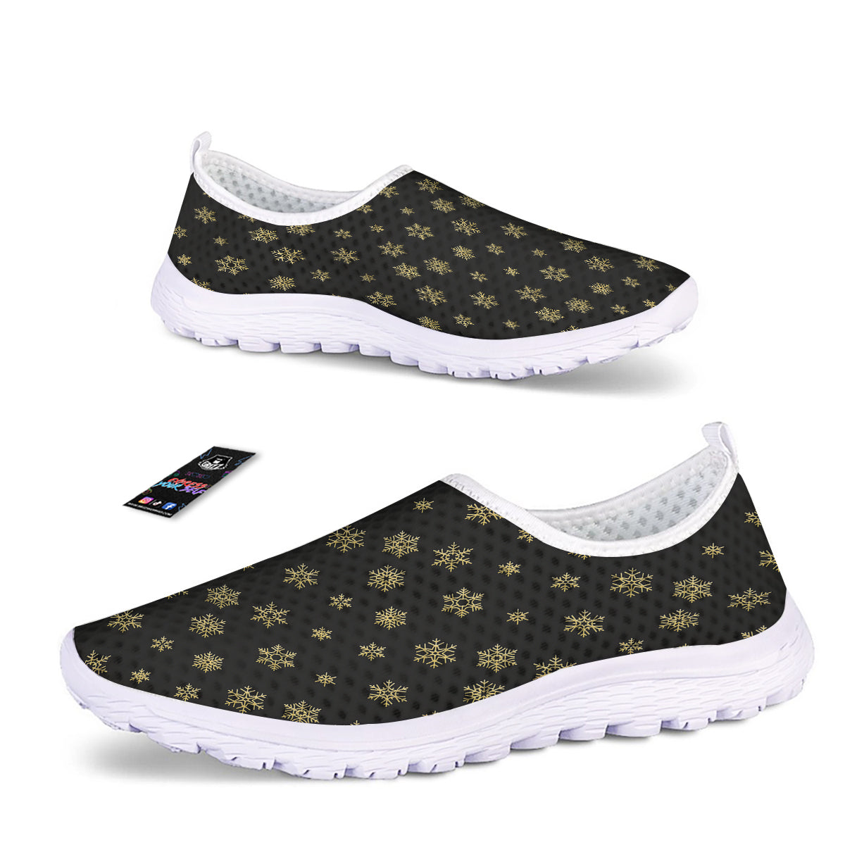 Snowflake Gold And Black Print Pattern Nurse Shoes-grizzshop