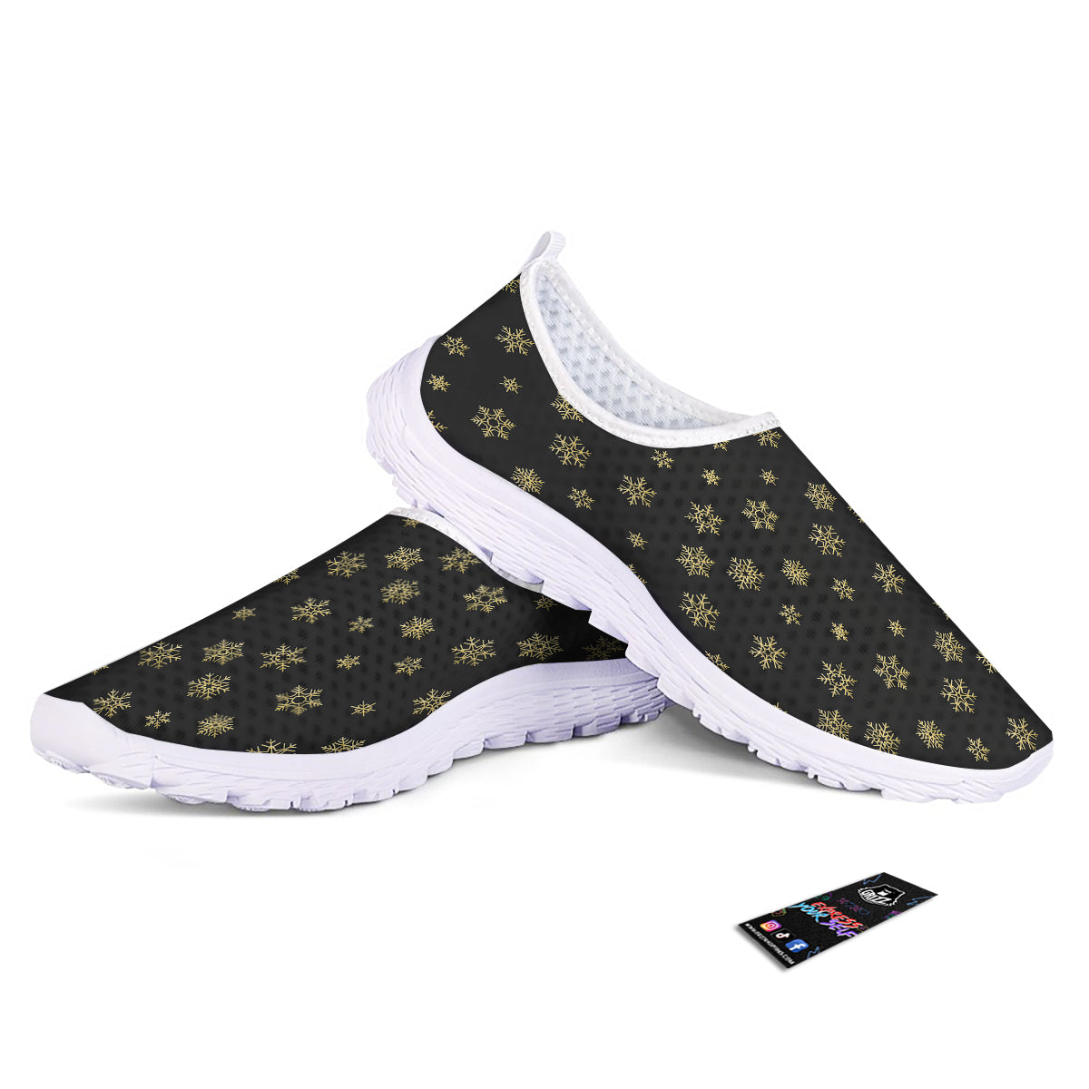 Snowflake Gold And Black Print Pattern Nurse Shoes-grizzshop