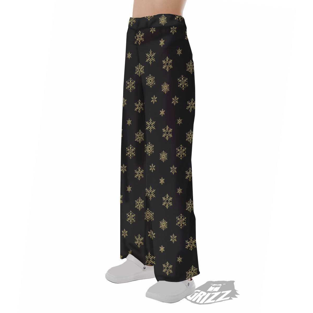 Snowflake Gold And Black Print Pattern Pajama Pants-grizzshop