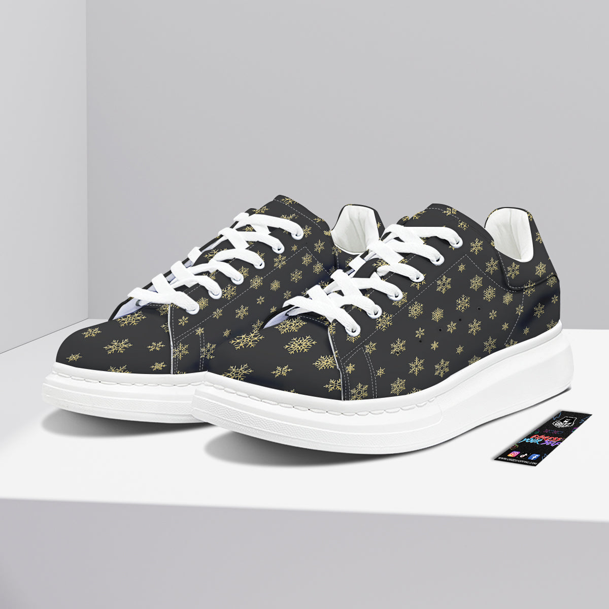 Snowflake Gold And Black Print Pattern Platform Shoes-grizzshop