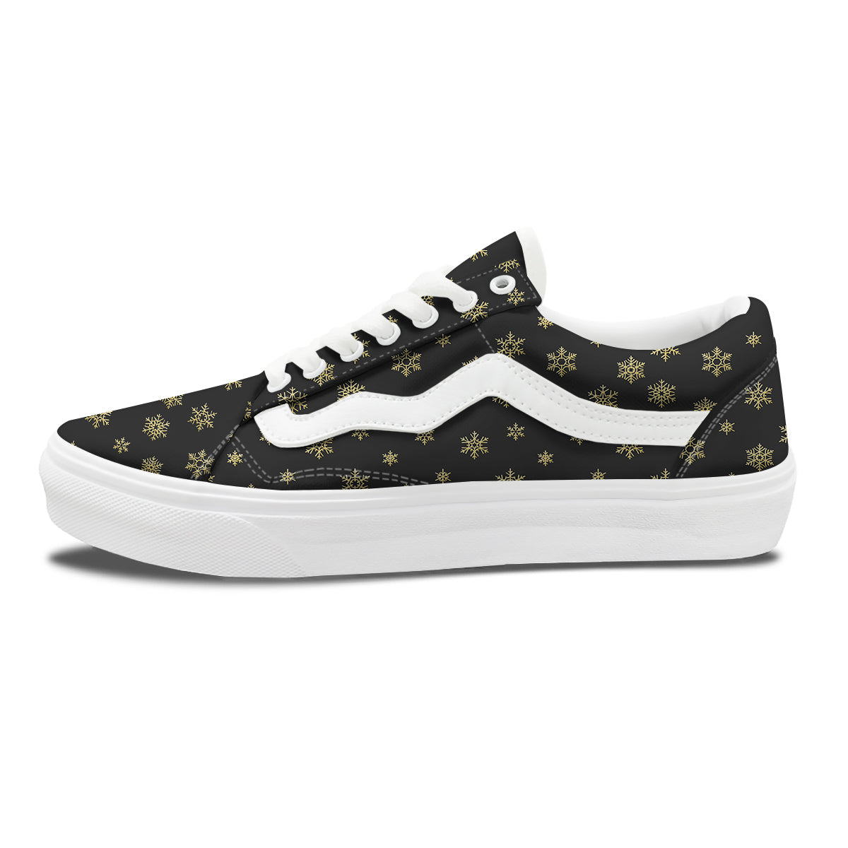 Snowflake Gold And Black Print Pattern Skate Shoes-grizzshop
