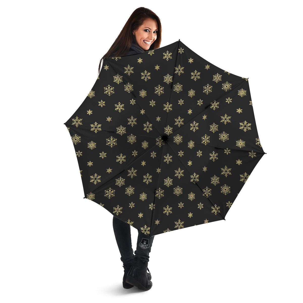 Snowflake Gold And Black Print Pattern Umbrella-grizzshop