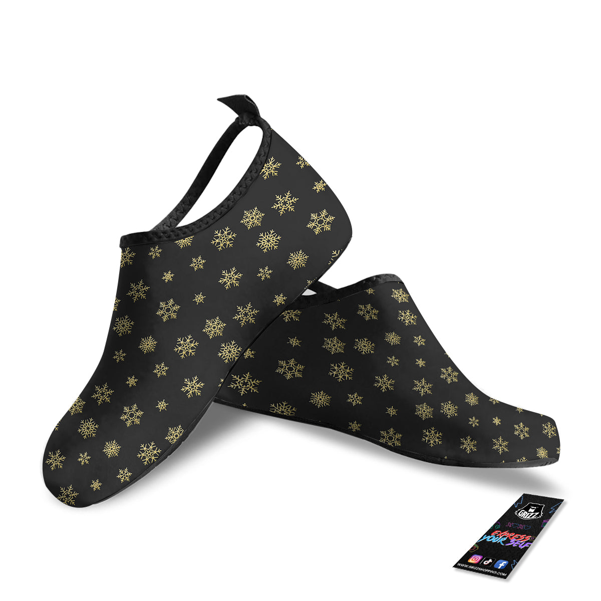 Snowflake Gold And Black Print Pattern Water Shoes-grizzshop