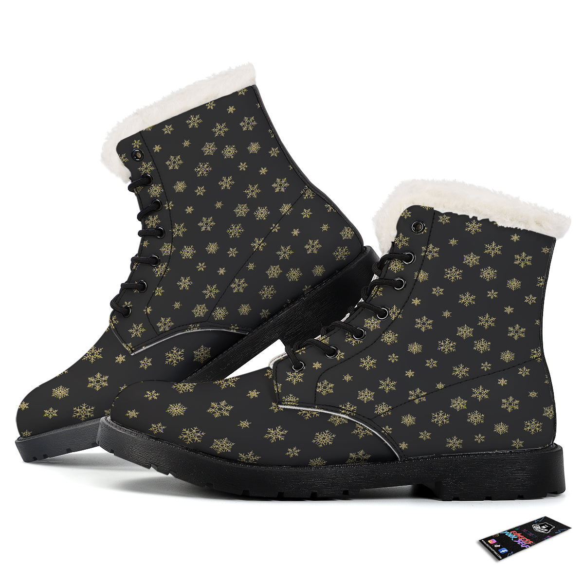 Snowflake Gold And Black Print Pattern Winter Boots-grizzshop