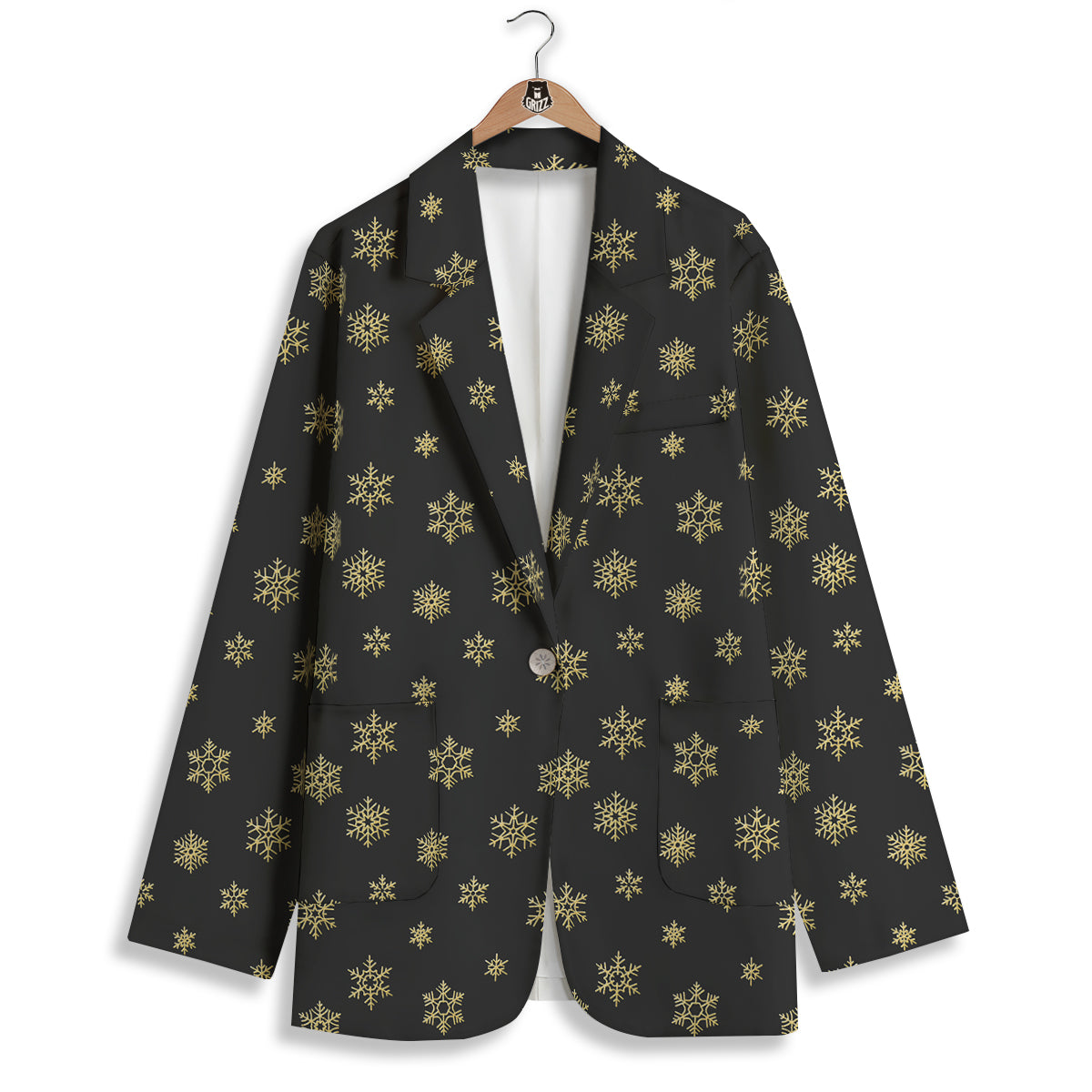 Snowflake Gold And Black Print Pattern Women's Blazer-grizzshop