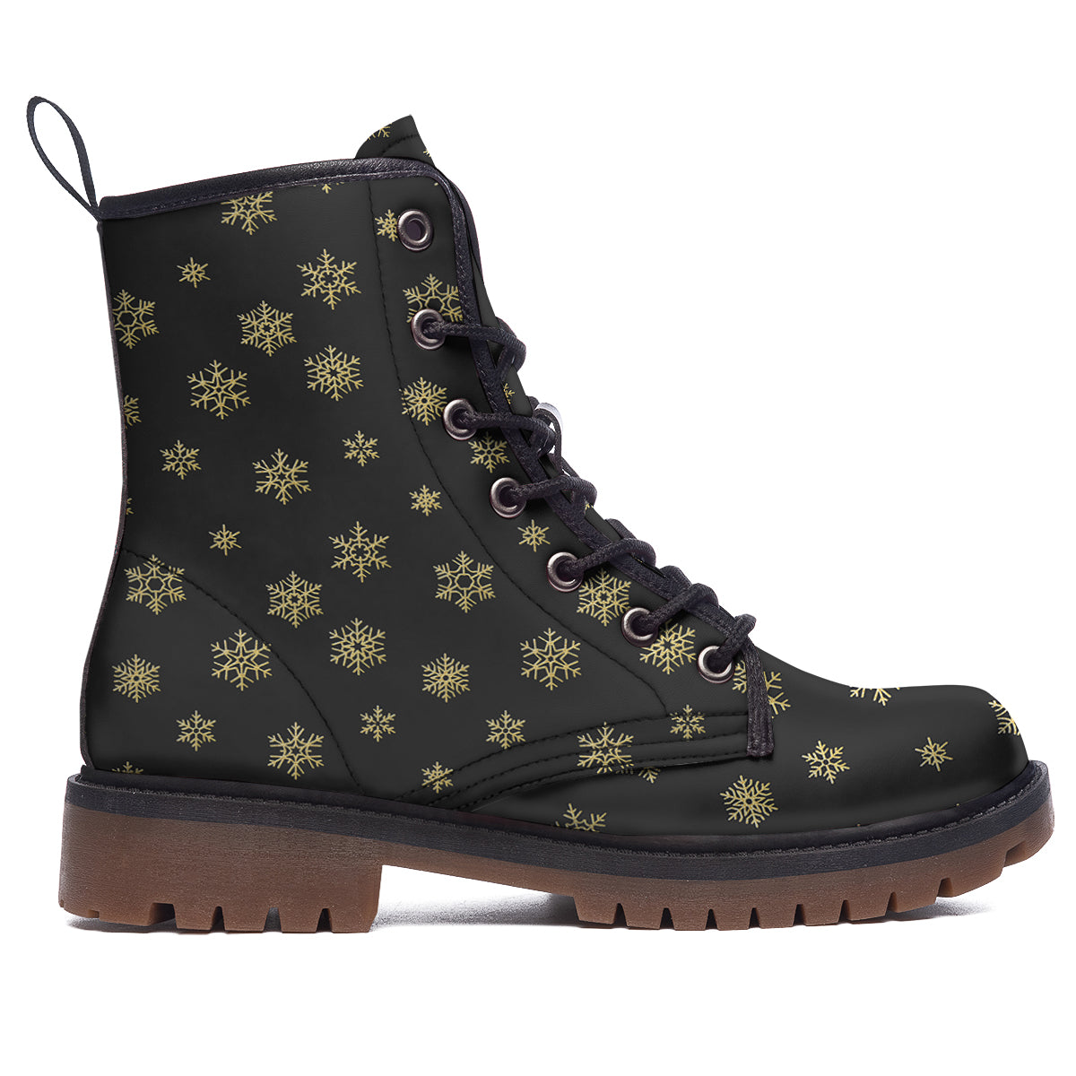 Snowflake Gold And Black Print Pattern Work Boots-grizzshop