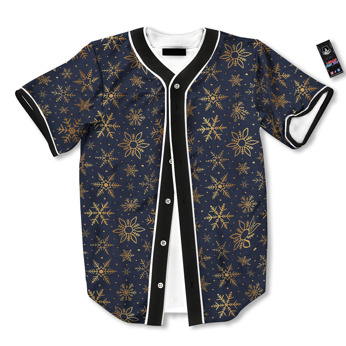 Snowflake Golden Print Baseball Jersey-grizzshop