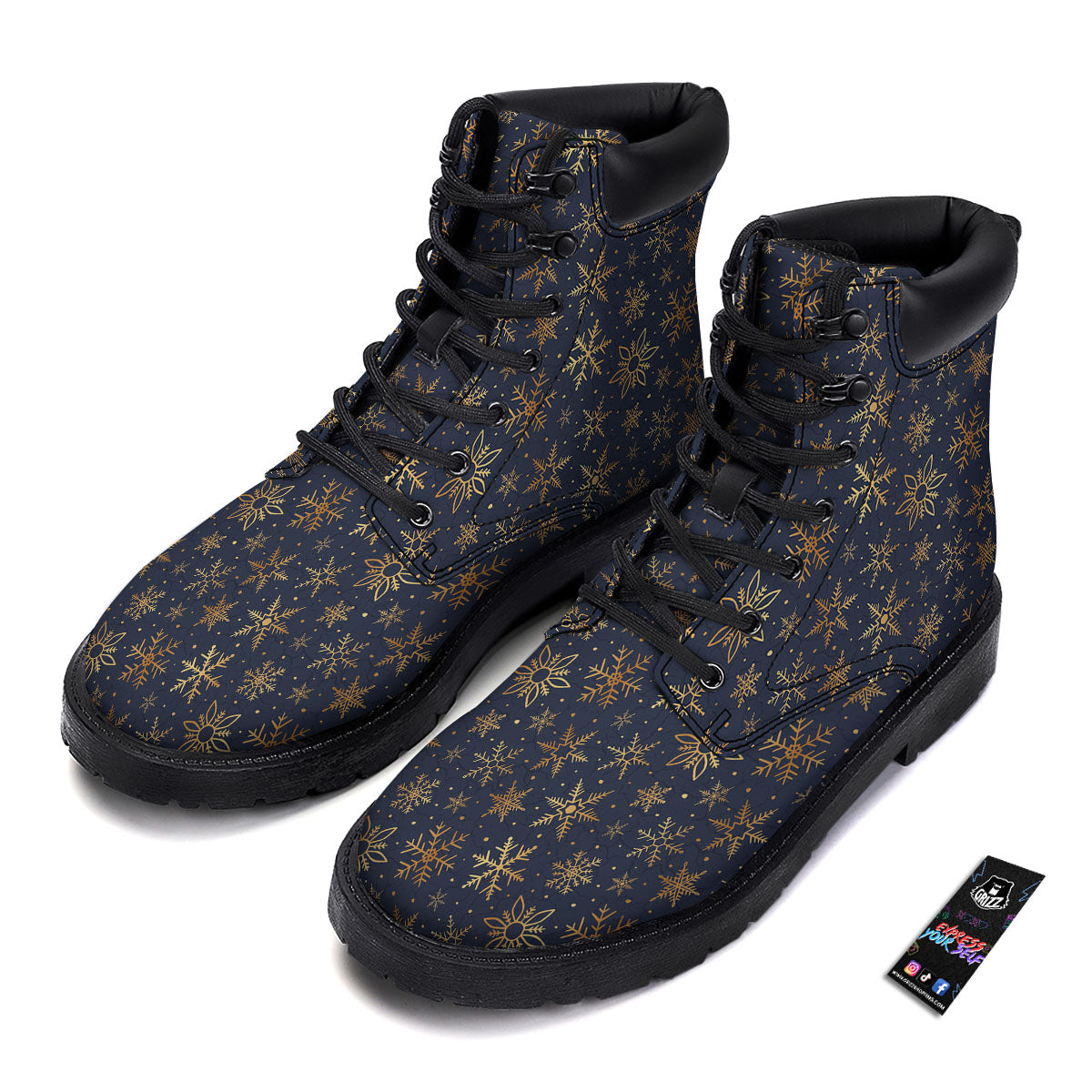 Snowflake Golden Print Boots-grizzshop