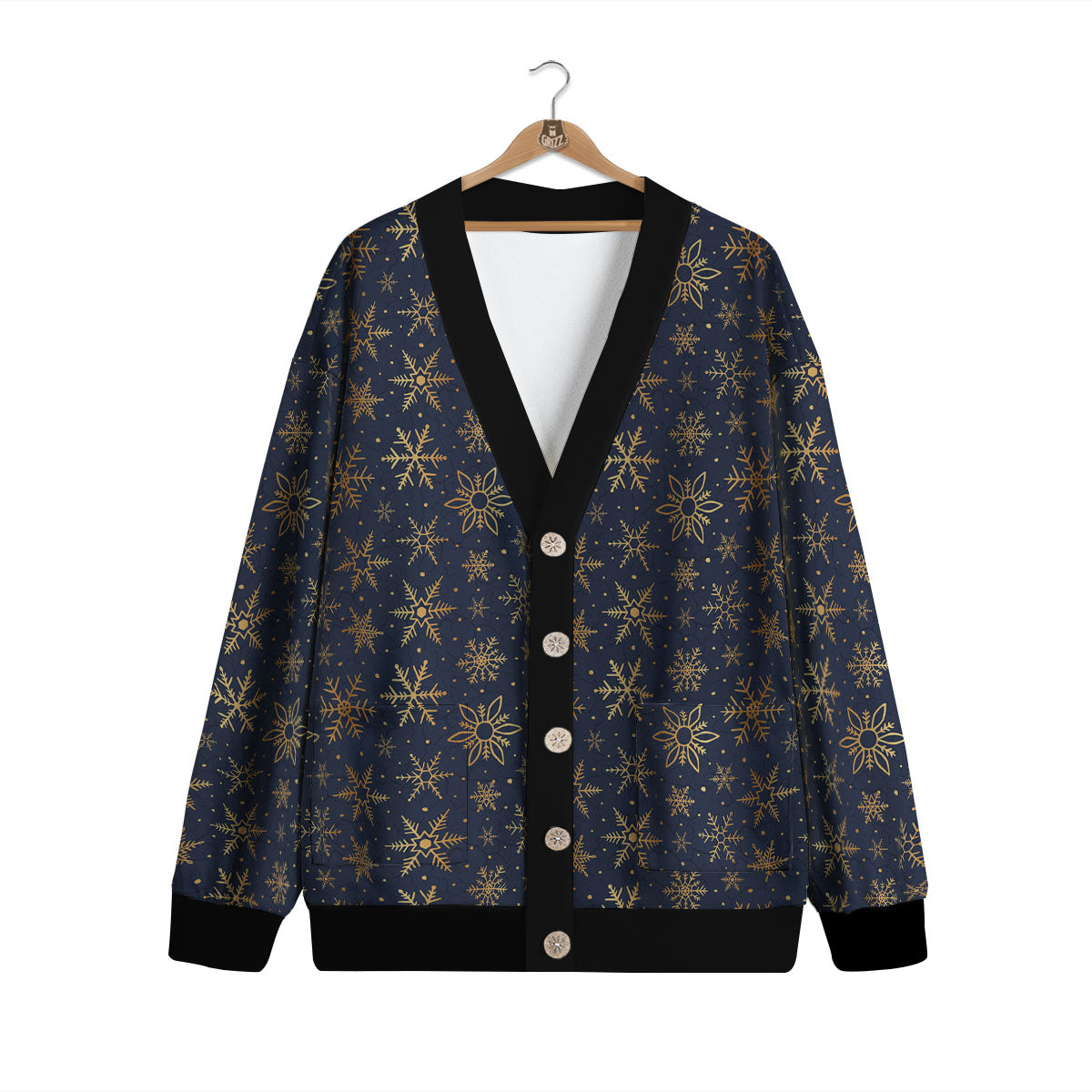 Snowflake Golden Print Cardigan-grizzshop
