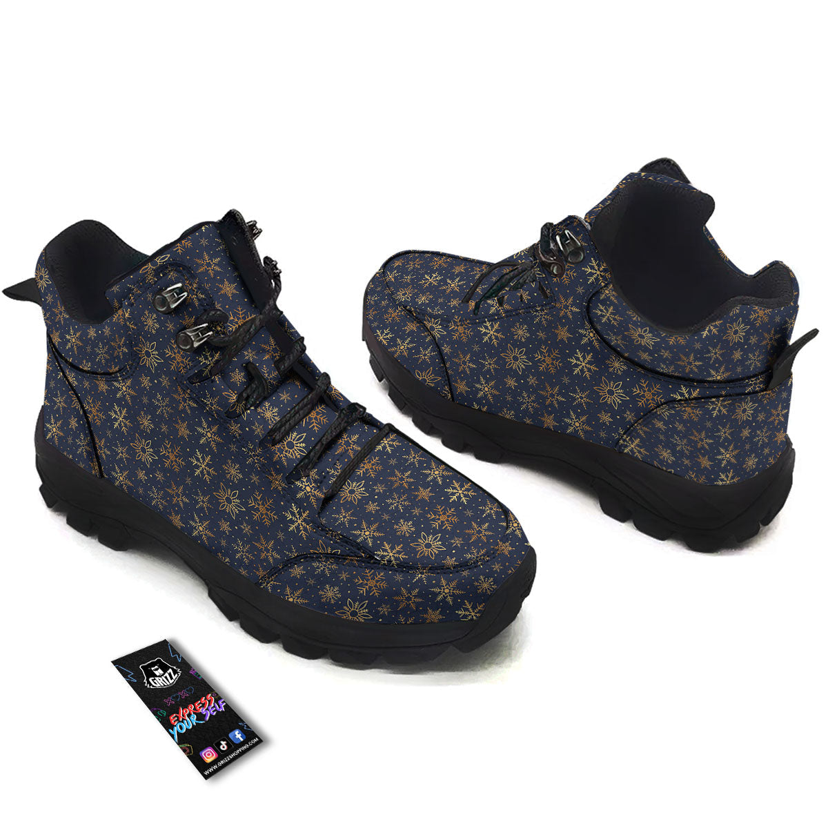 Snowflake Golden Print Hiking Shoes-grizzshop