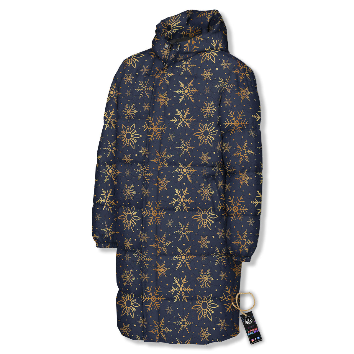 Snowflake Golden Print Long Down Jacket-grizzshop