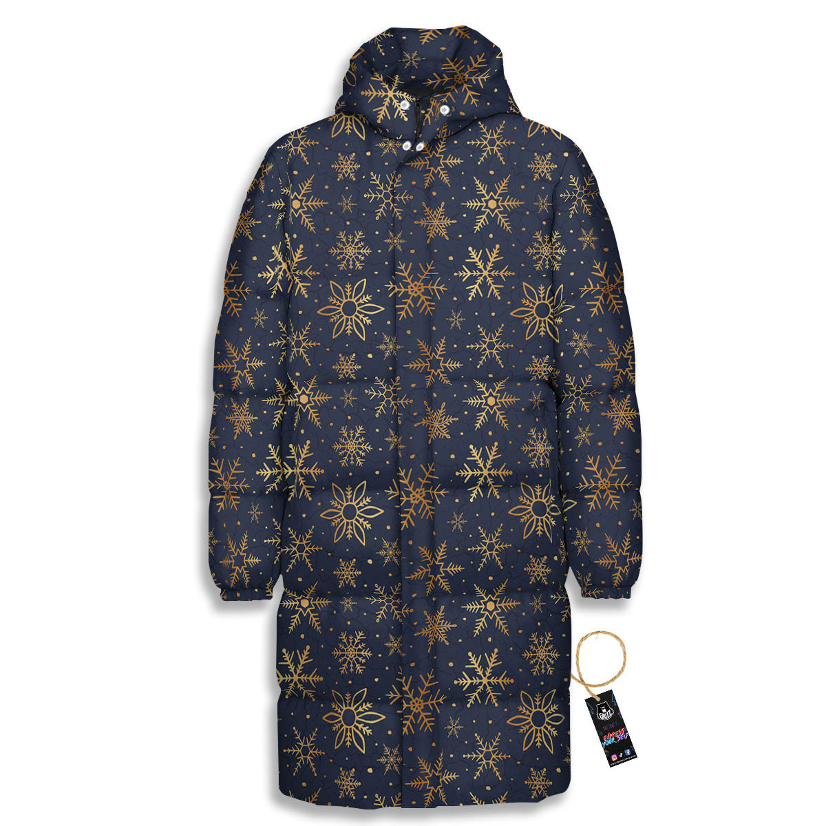 Snowflake Golden Print Long Down Jacket-grizzshop