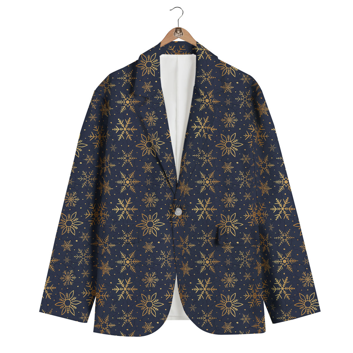Snowflake Golden Print Men's Blazer-grizzshop