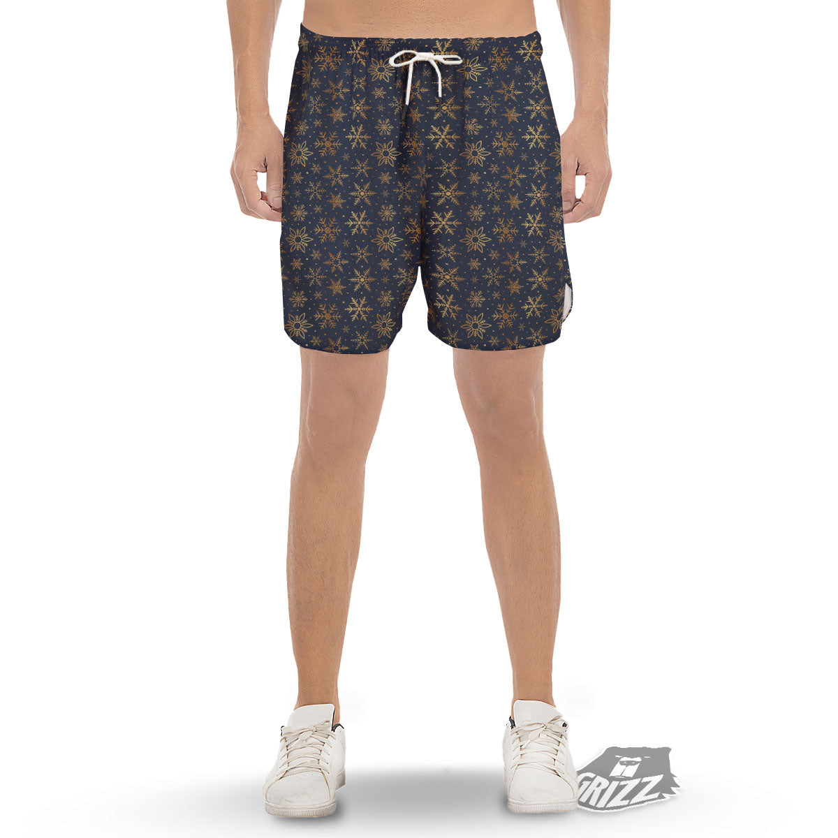 Snowflake Golden Print Men's Gym Shorts-grizzshop