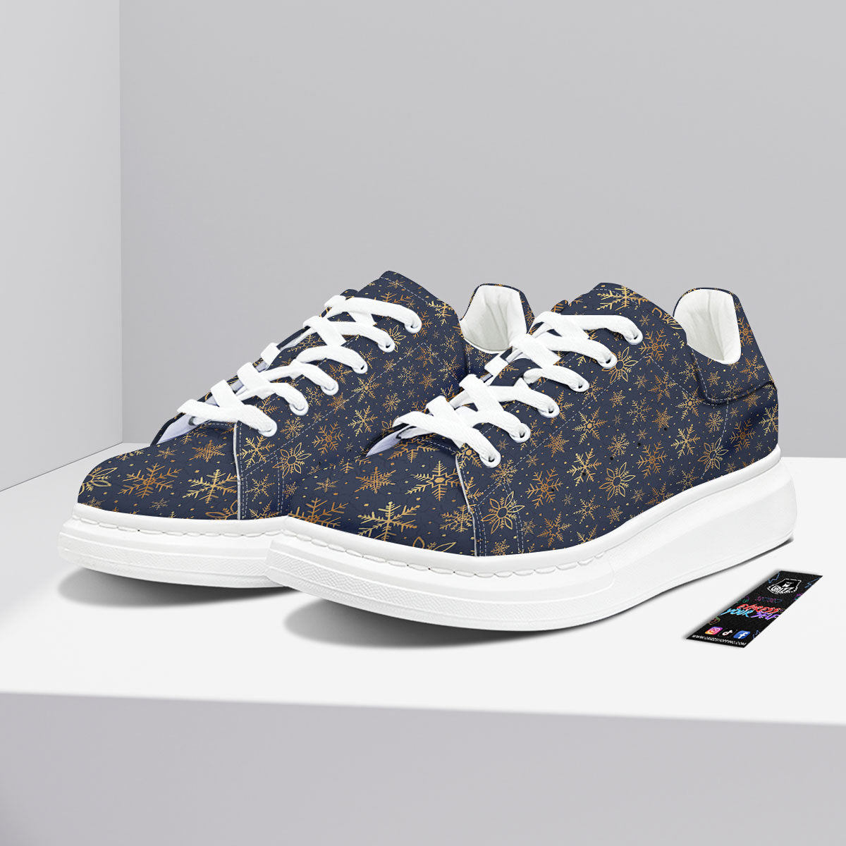 Snowflake Golden Print Platform Shoes-grizzshop